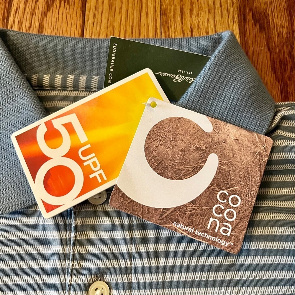 Eddie Bauer NWT Gray Polo Shirt Classic Striped Design - Picture 4 of 9